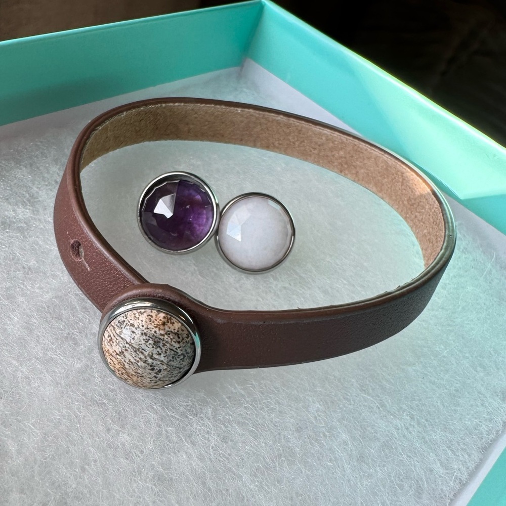 Jbloom Brown Leather Bracelet with Stone Accents